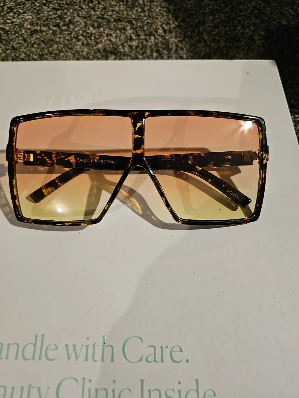 Oversized Tortoiseshell Shield Sunglasses with Gradient Amber Lenses